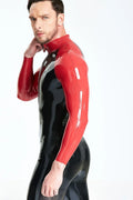 Black Red Raglan-Sleeve Front-Zip Latex Catsuit
