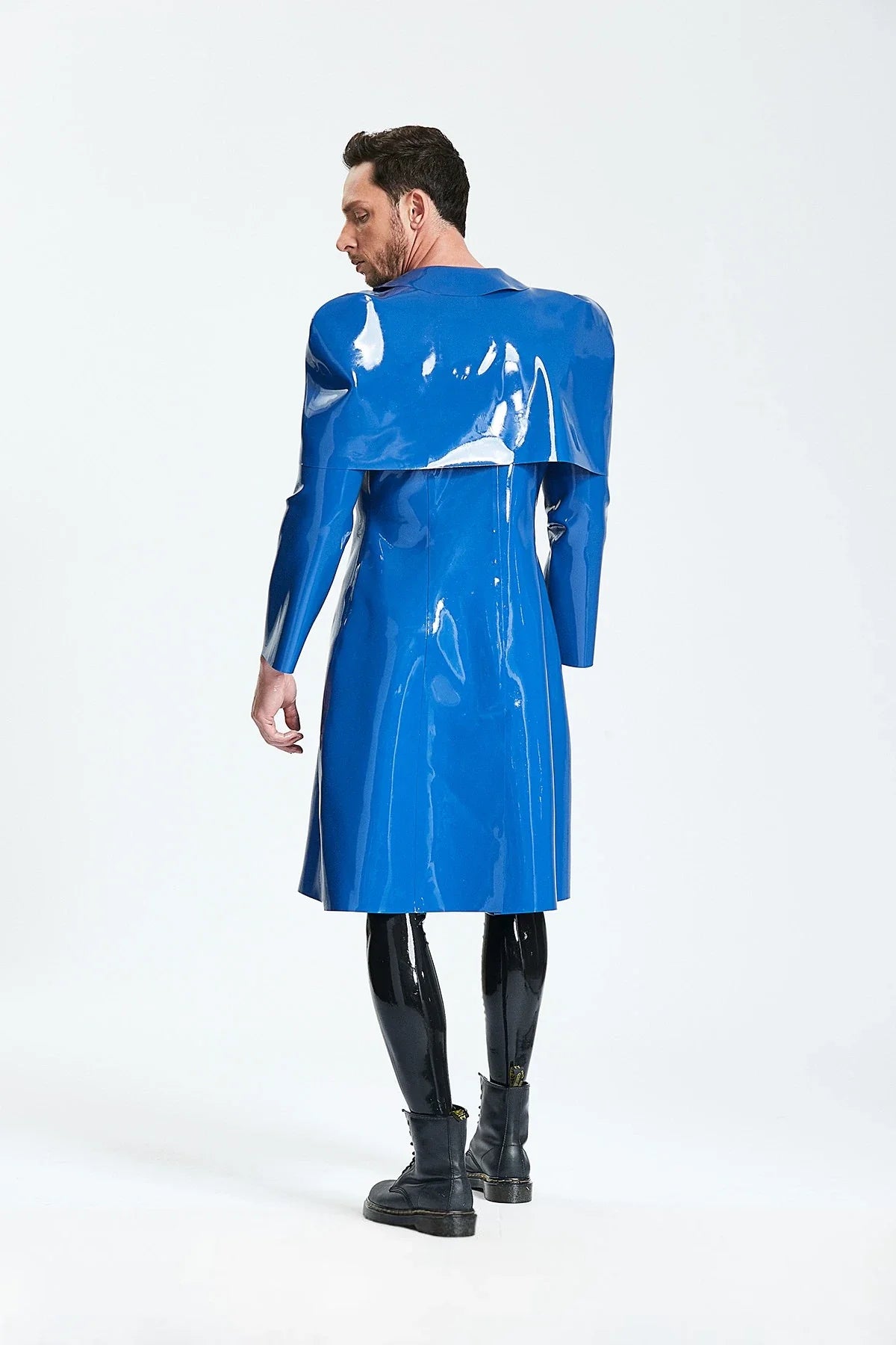 Middle Blue 'Sherlock' Caped Double-Breasted Latex Raincoat