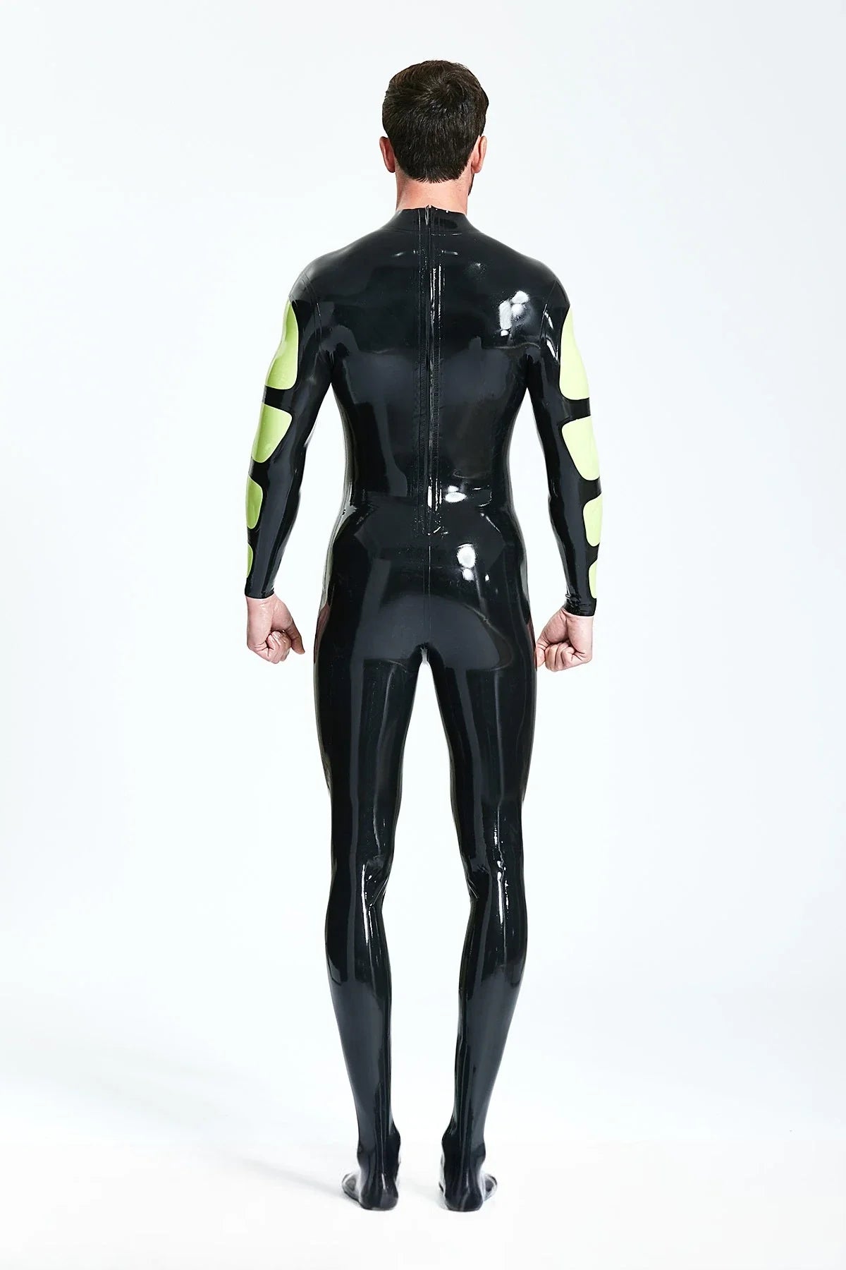 Grass Green Black Strapper Back-Zip Latex Catsuit