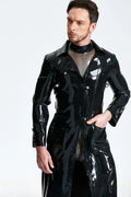 Black Studded Three-Quarter Length Latex Trench Coat