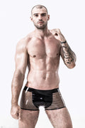 Translucent Grey & Black Two-Panel Low-Waist Latex Shorts