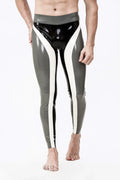 Black, Silver & White Triple Tones Meander-Stripe No-Zip Latex Leggings