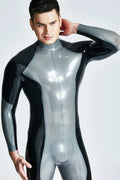 Metallic Silver Black Wingspan Back-Zip Latex Catsuit