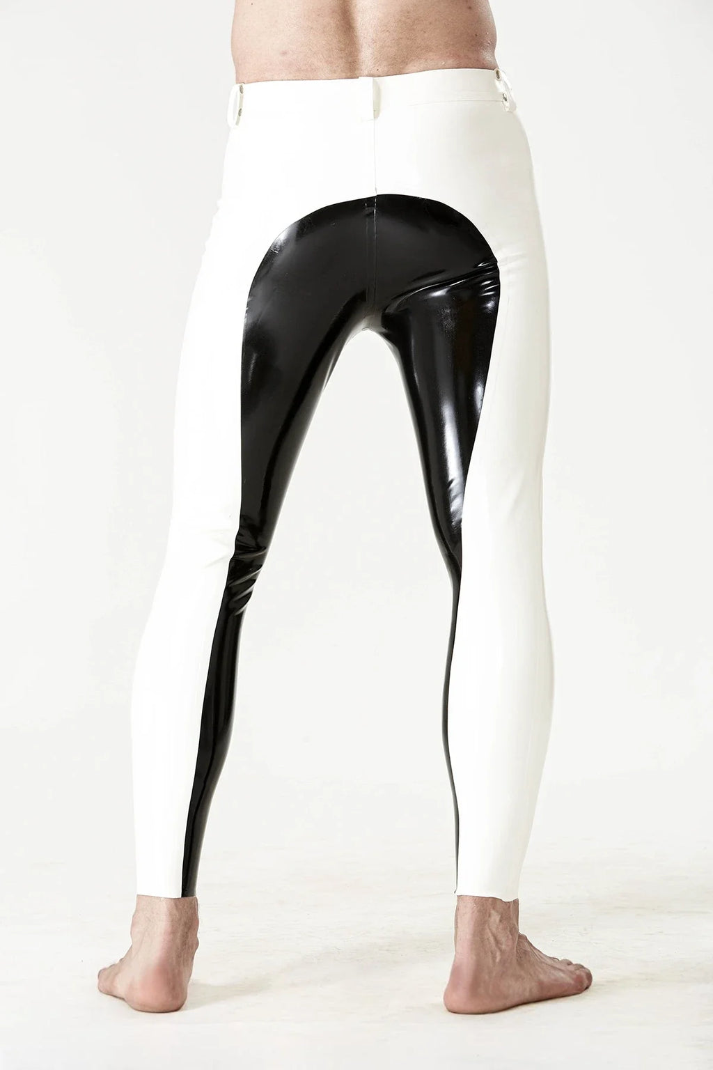 Pure White & Black 'Yin-Yang' Belted Front-Zip Latex Leggings