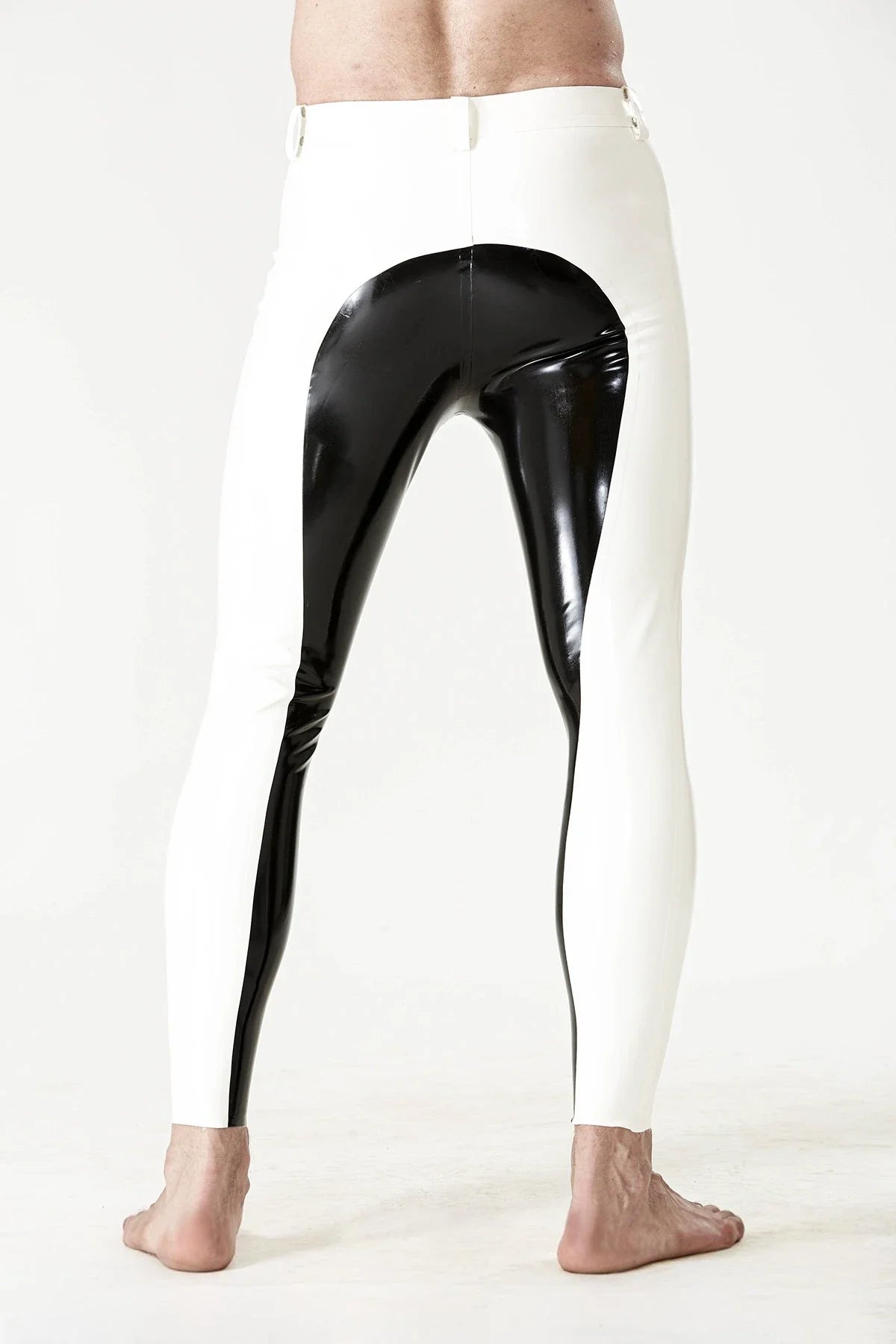 Pure White & Black 'Yin-Yang' Belted Front-Zip Latex Leggings