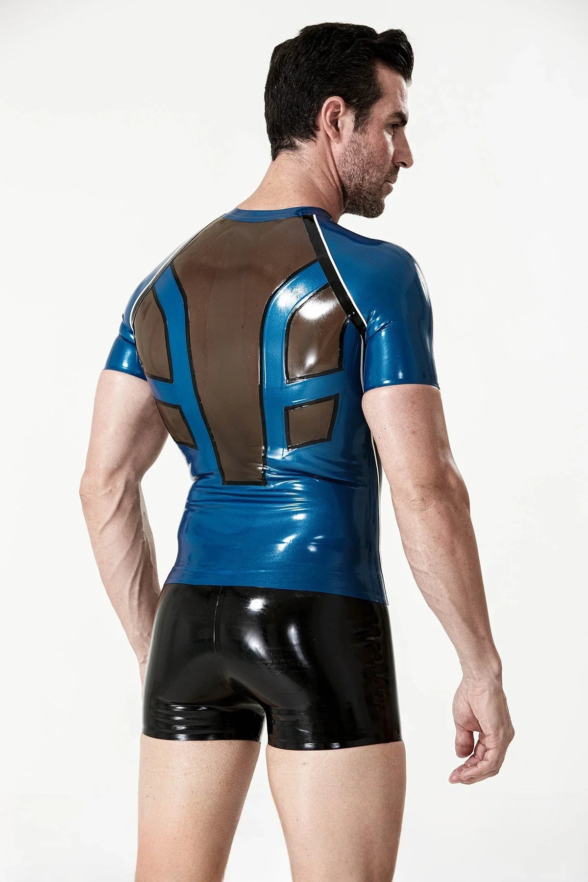 Metallic Blue 'Back-To-Back' Raglan Pullover Latex T-Shirt