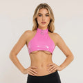 Pink O-Ring Halter Open-Back Latex Crop Top
