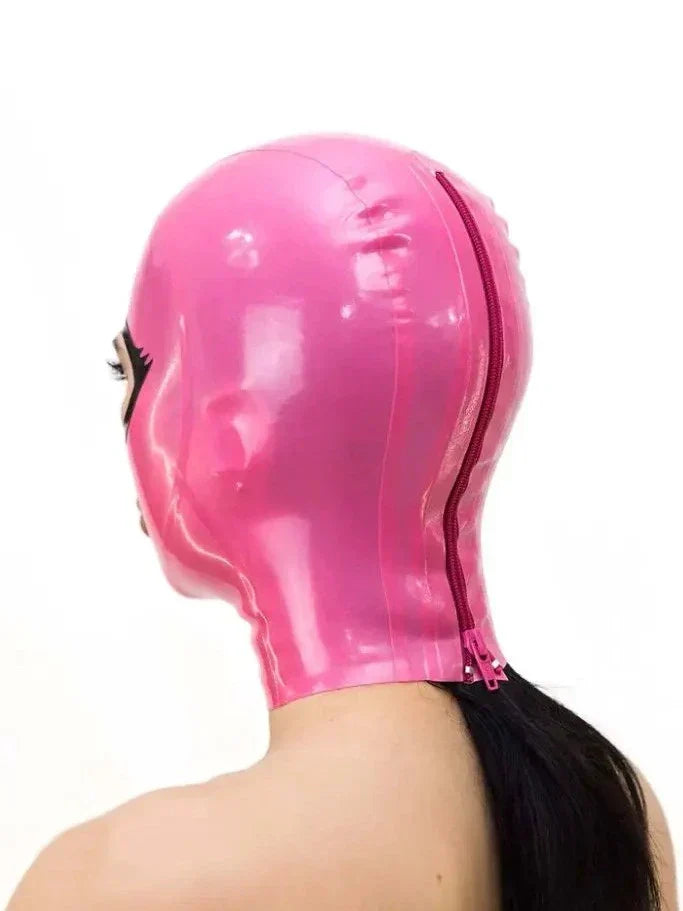 Pink Black-Trim Cat-Eye Open-Face Latex Hood