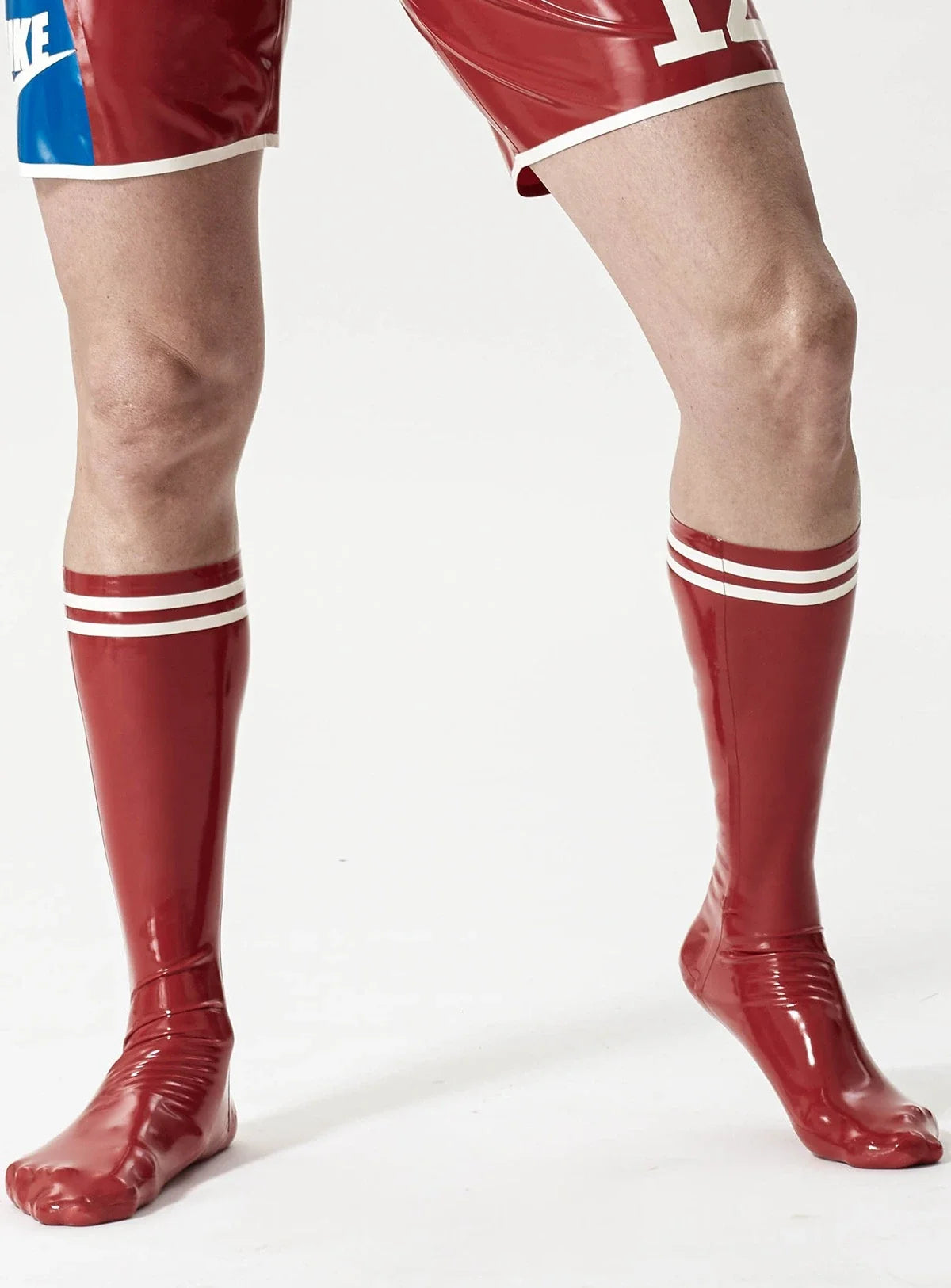 Plum Red & White 'Football' Striped Pull-On Latex Socks