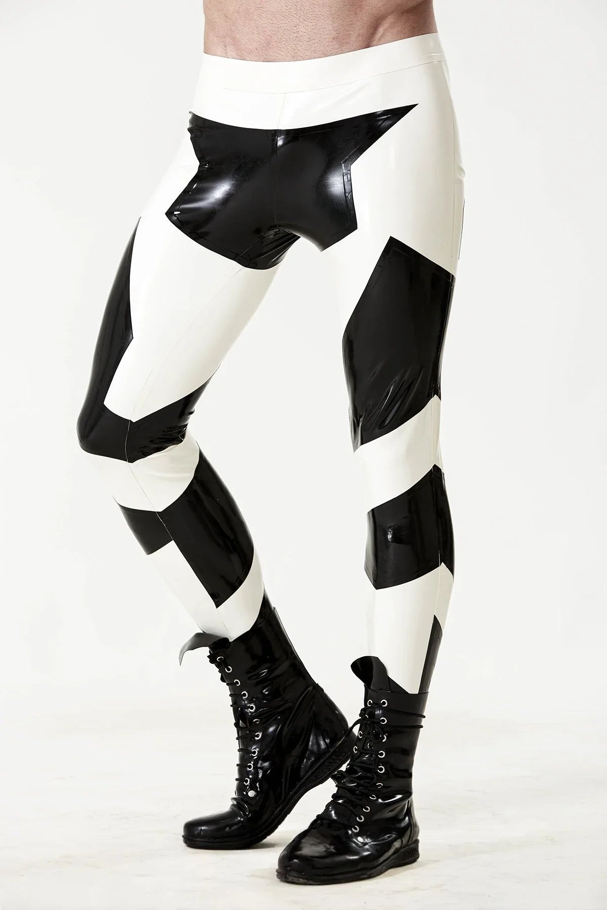White & Black Two-Color Low-Waist No-Zip Latex Leggings