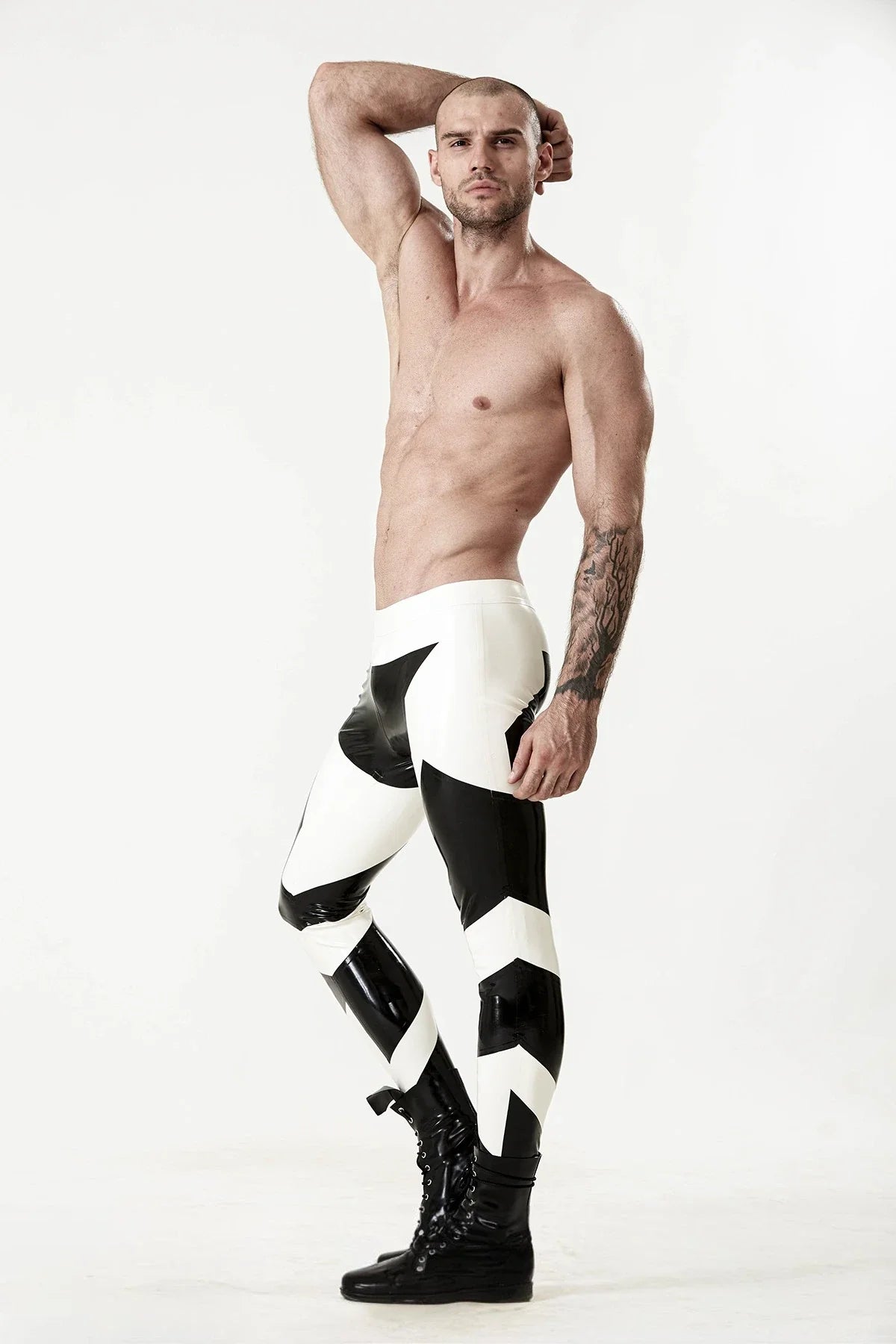 White & Black Two-Color Low-Waist No-Zip Latex Leggings