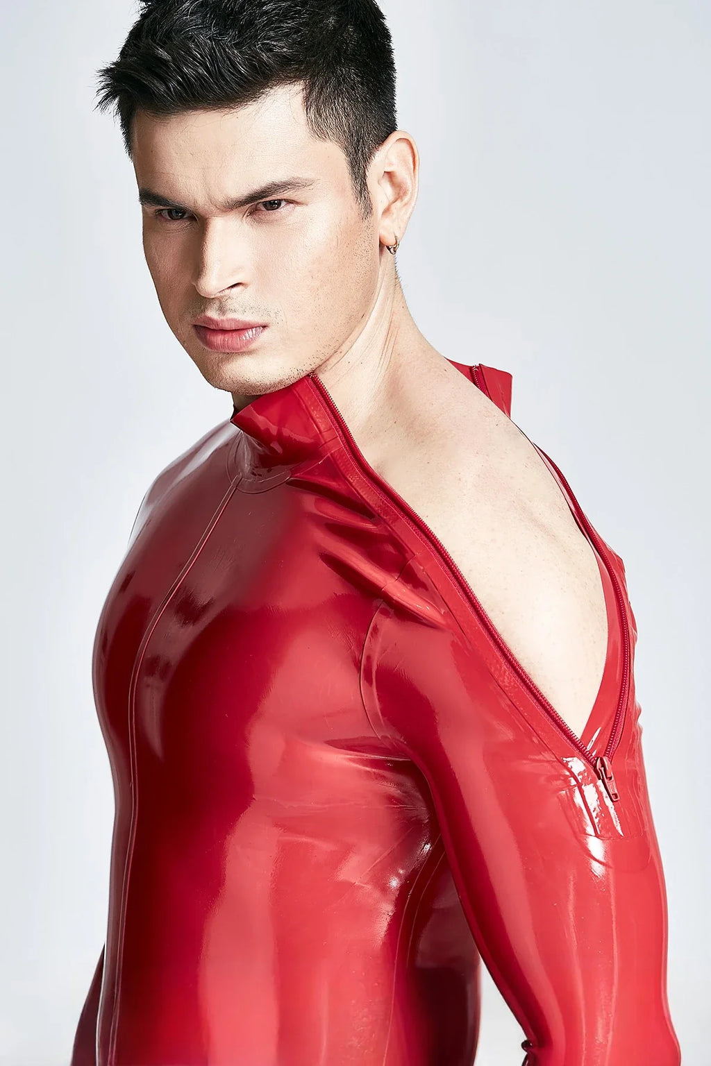 Red Men's Shoulder-Zip Latex Catsuit