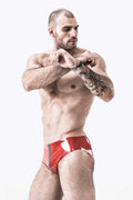 Red & Metallic Silver Low-Waist Brief-Cut Latex Underwear