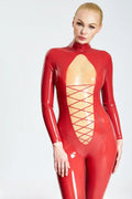 Red & Translucent Natural Revelation Back-Zip Latex Catsuit