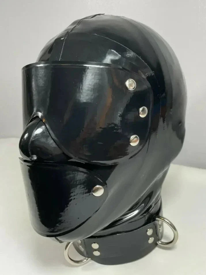 Black Detachable Visor Mouth-Cover Latex Hood