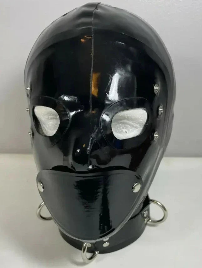 Black Detachable Visor Mouth-Cover Latex Hood