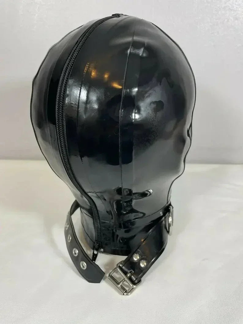 Black Detachable Visor Mouth-Cover Latex Hood