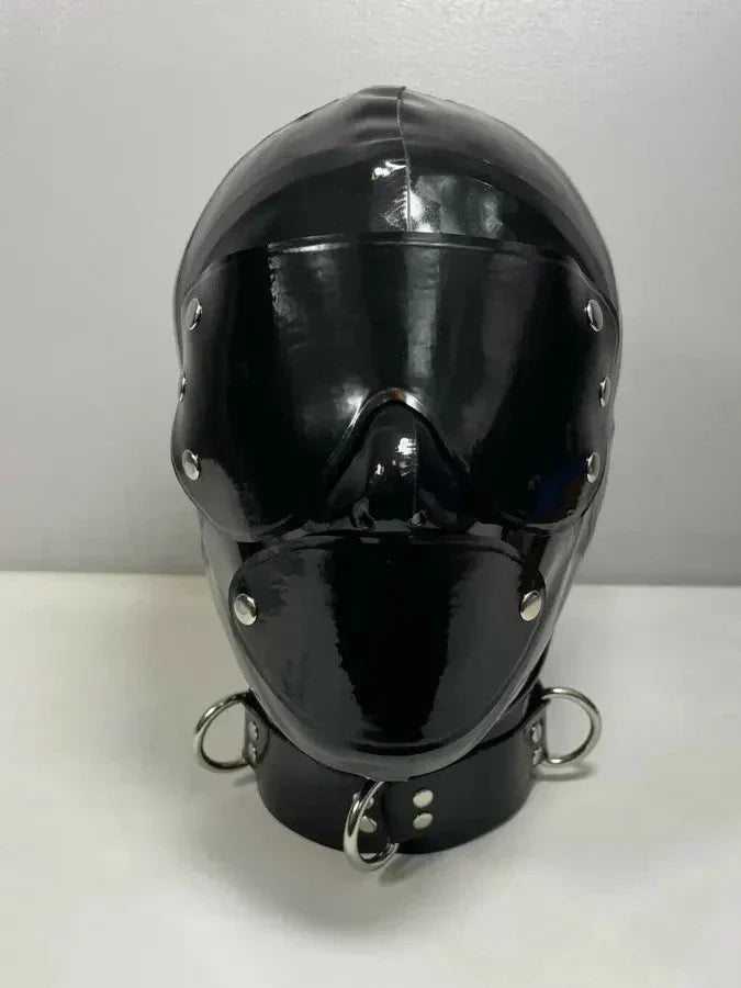 Black Detachable Visor Mouth-Cover Latex Hood