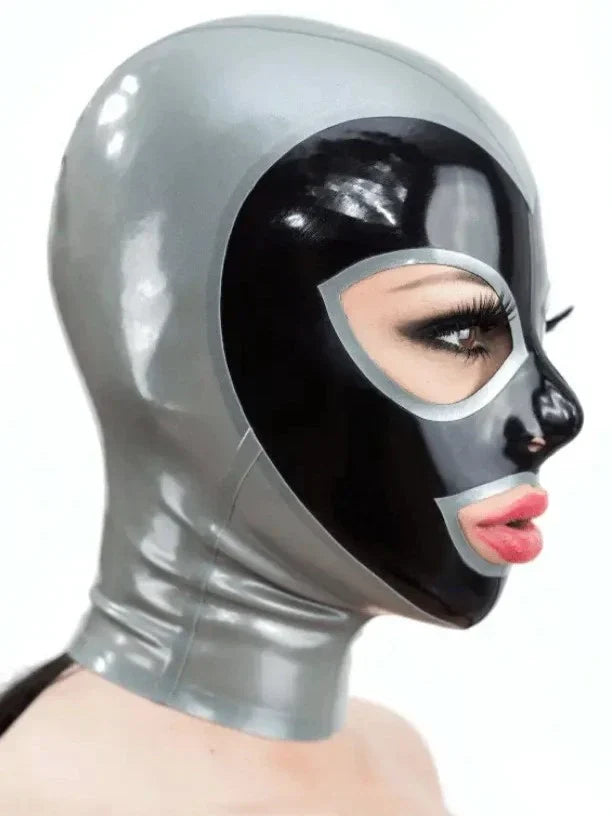 Silver Heart-Panel Open-Face Latex Hood