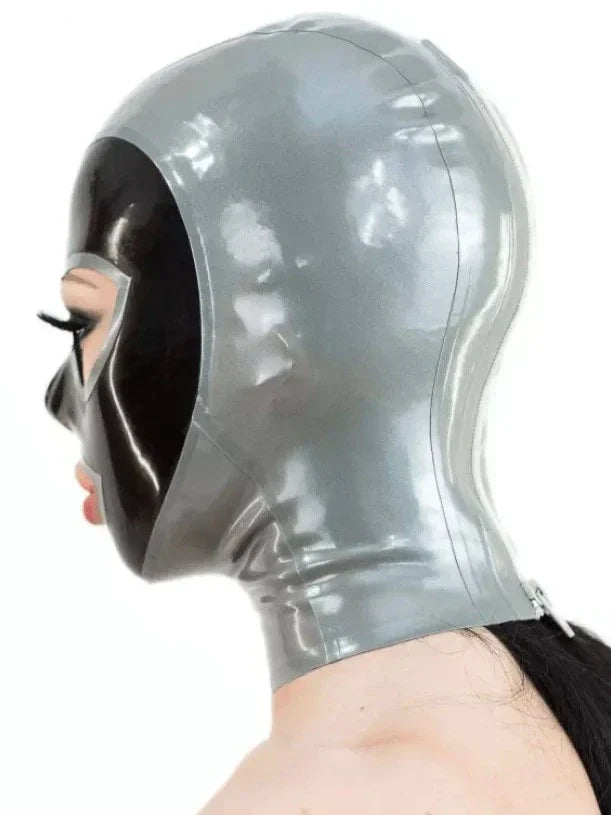 Silver Heart-Panel Open-Face Latex Hood