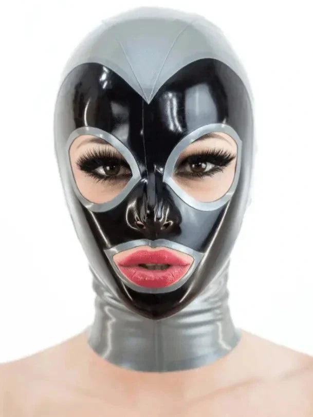 Silver Heart-Panel Open-Face Latex Hood