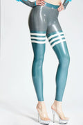Metallic Silver & Pure White Three-Stripes Zipperless Latex Leggings