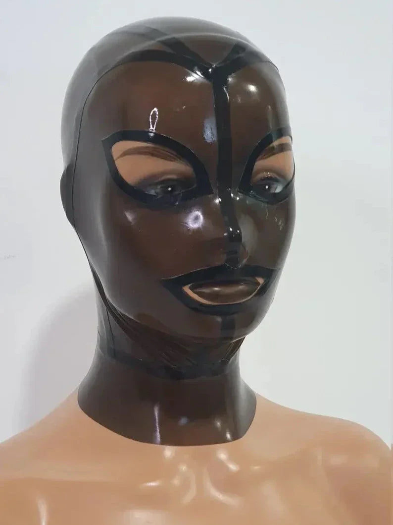 Transparent Brown Black-Trim Cut-Out Latex Hood