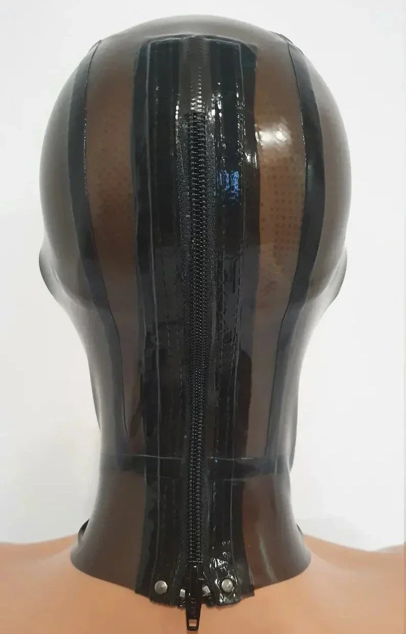 Transparent Brown Black-Trim Cut-Out Latex Hood