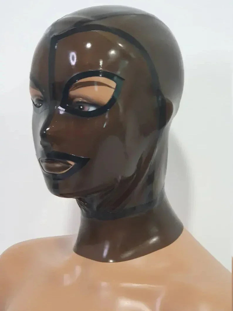 Transparent Brown Black-Trim Cut-Out Latex Hood
