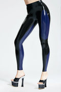 Black & Dark Blue Panelled Zipperless Latex Leggings
