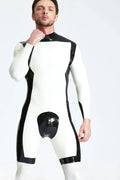 White Black White Knight Back-Zip Latex Catsuit