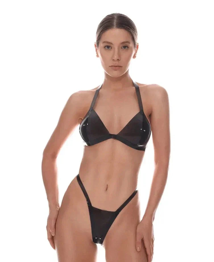 Black Minimalist Latex Thong